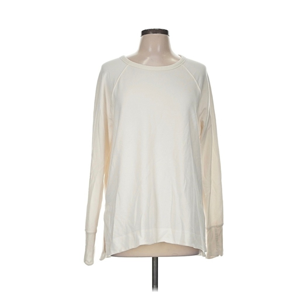 Athleta Womens Cream Raglan Long Sleeve Crew Neck Sweatshirt Size Medium